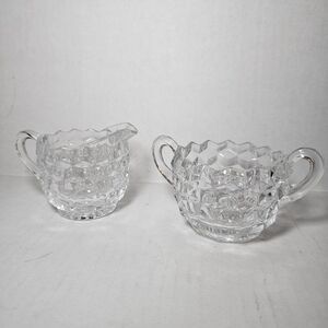 Vintage Fostoria American Hexagonal Cream and Sugar Bowl Set Excellent Condition